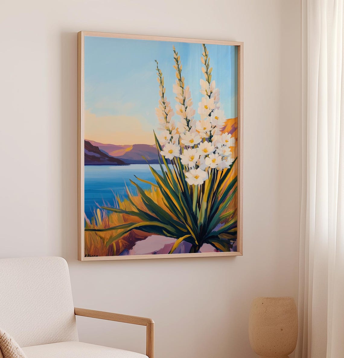 Yucca In Bloom White Blossoms Desert Lake Sunset Southwest Poster - Image 2