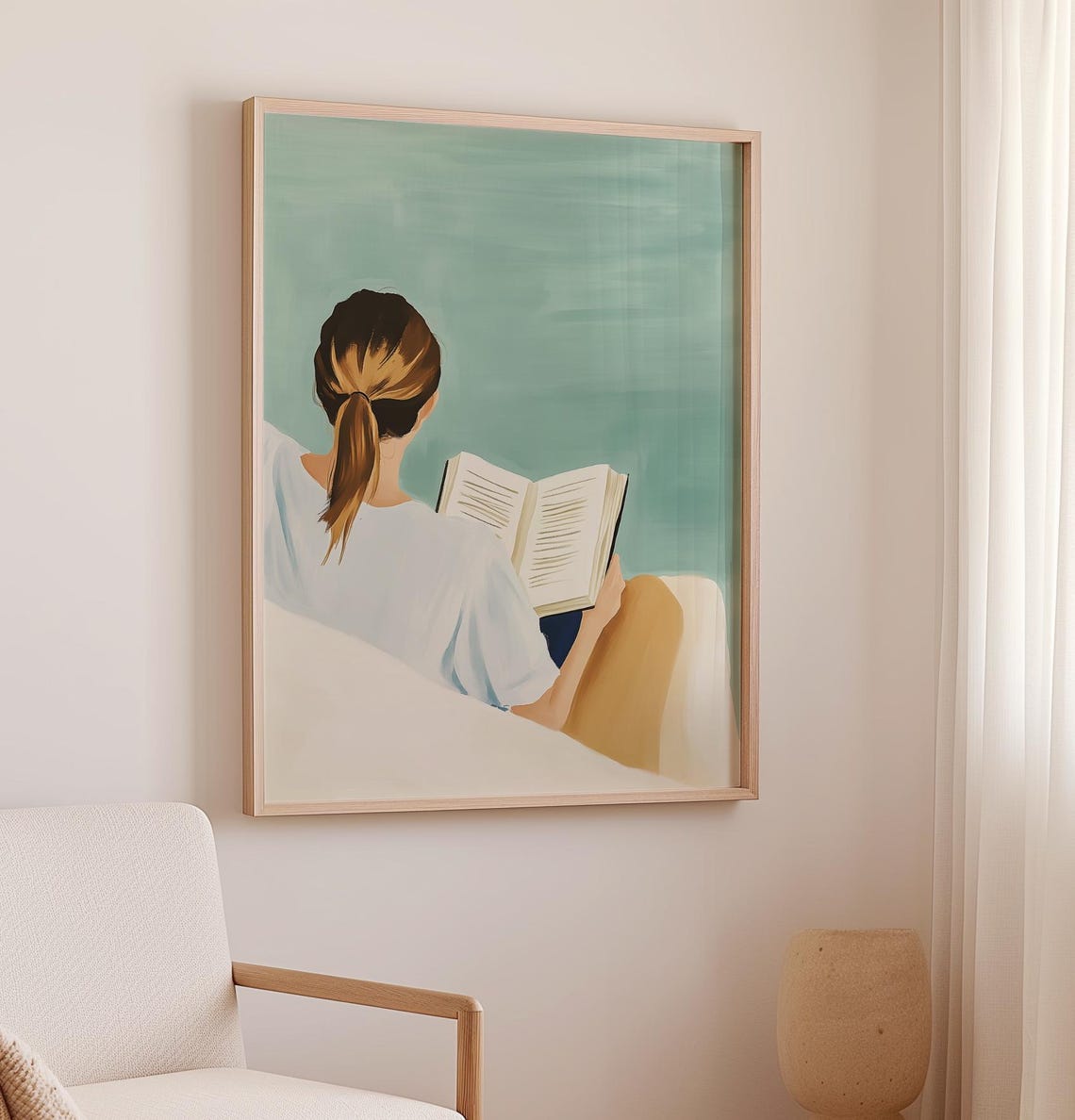 Woman Reading a Book Quiet Cozy Moment Modern Reader Art Poster - Image 2