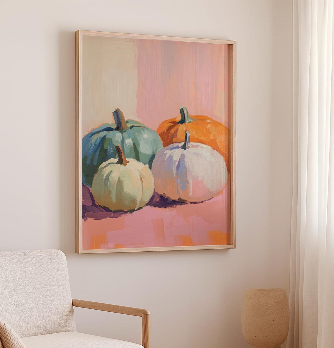 Autumn Colorful Pastel Pumpkins Fall Harvest Still Life Art Poster - Image 2