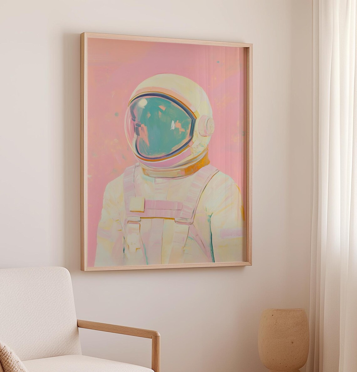 Pink Retro Astronaut Art Print, Vintage Space Theme - Image 2