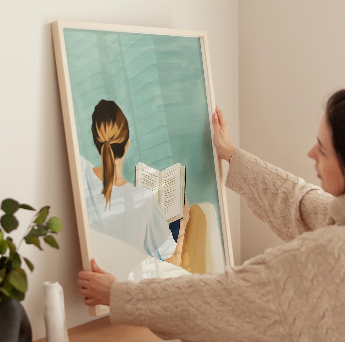 Woman Reading a Book Quiet Cozy Moment Modern Reader Art Poster - Image 3