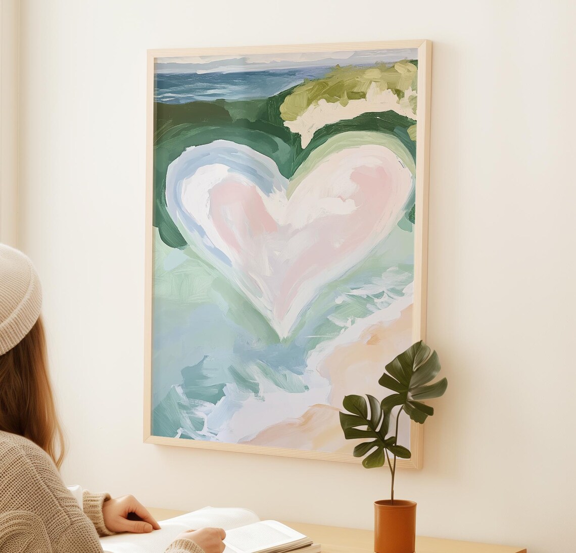 Heart-Shaped Beach Art Print, Tropical Coastal Island - Image 2