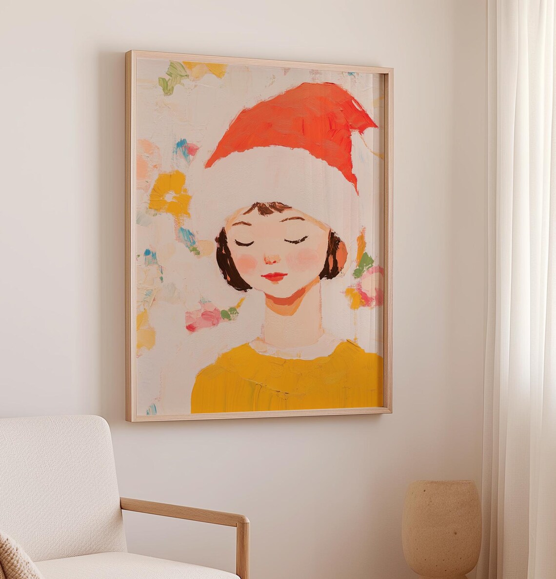 Dreamy Girl In Santa Hat Pastel Floral Christmas Portrait Poster - Image 2