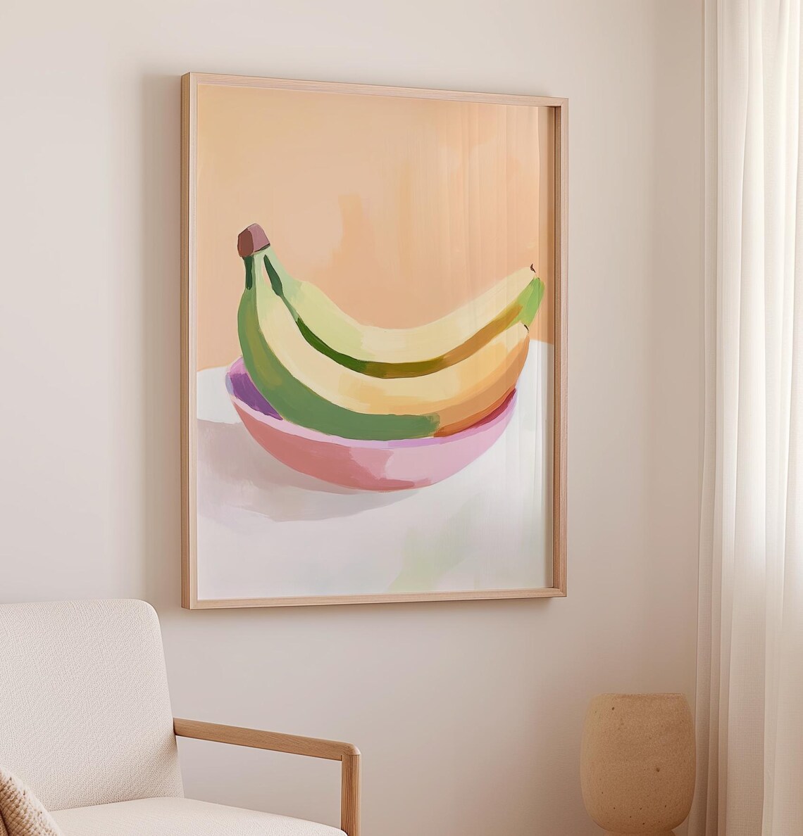 Bananas In Pink Bowl Minimalist Fruit Still Life Kitchen Poster - Image 2