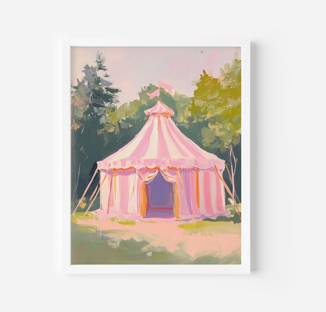 Pink Striped Circus Tent In Sunny Meadow Whimsical Nursery Poster