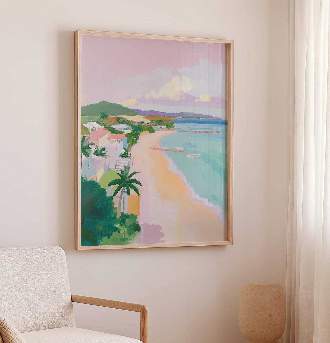 Pastel Aerial Beach View With Palms Turquoise Water Summer Poster - Image 2