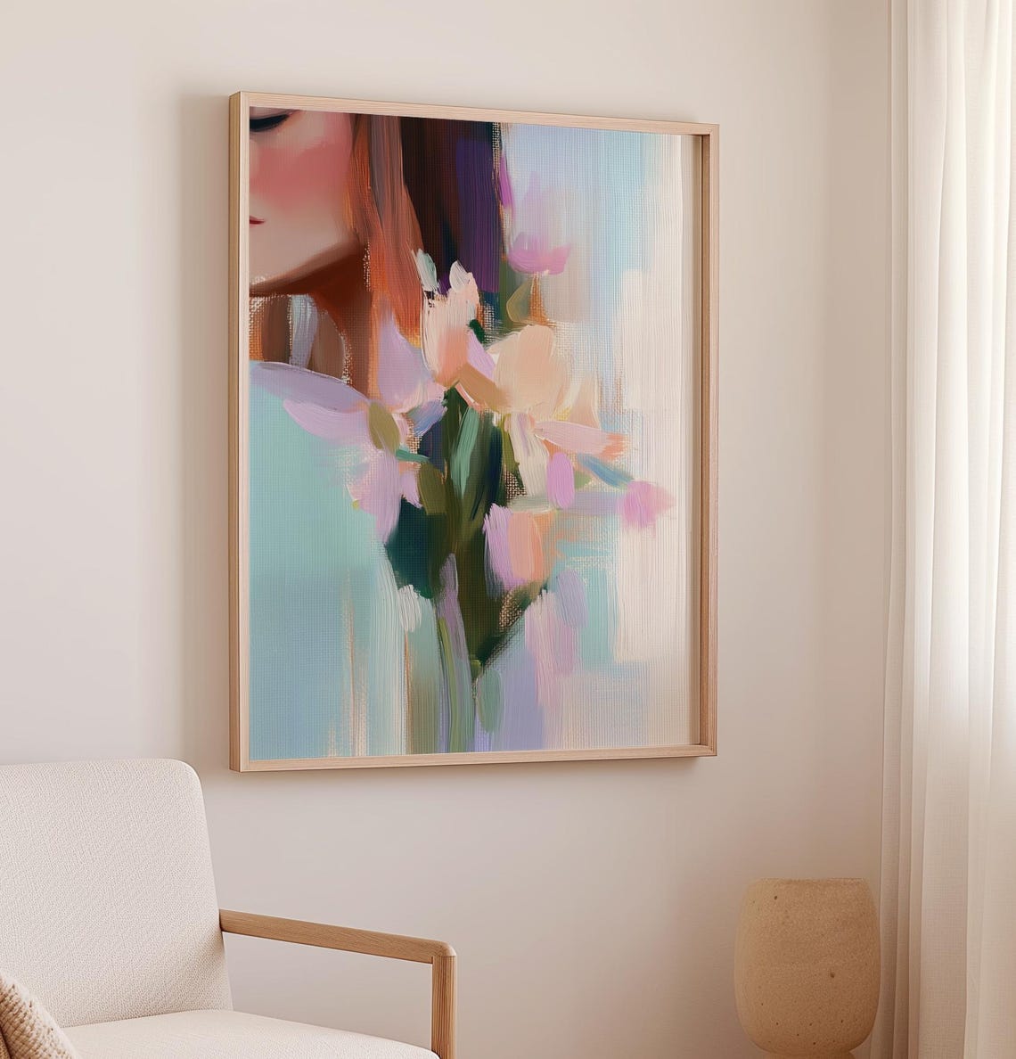 Woman Profile With Flowers Abstract Pastel Face Painting Poster - Image 2