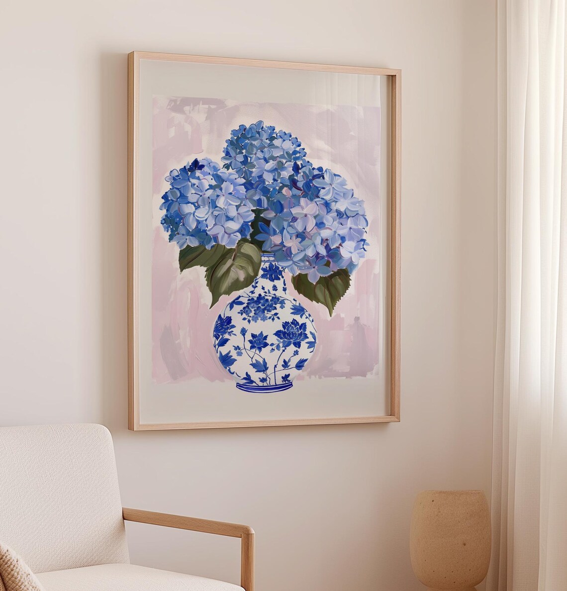 Blue Hydrangea Art Print, Bohemian Farmhouse Decor - Image 2