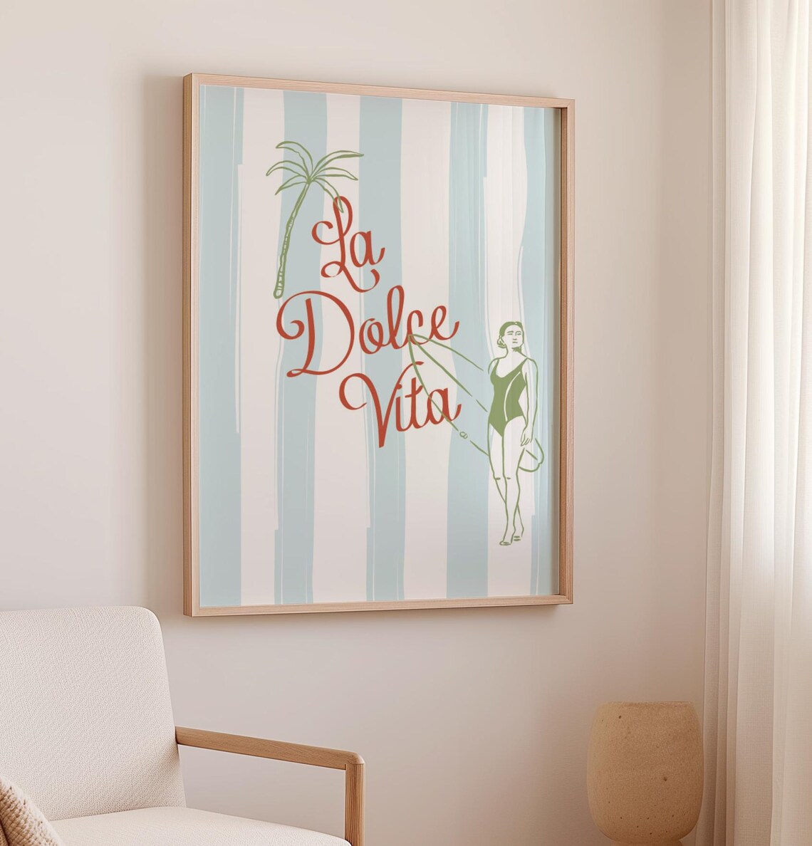 La Dolce Vita Surfer Girl Poster Retro Coastal Palm Stripe Wall Art - Image 3