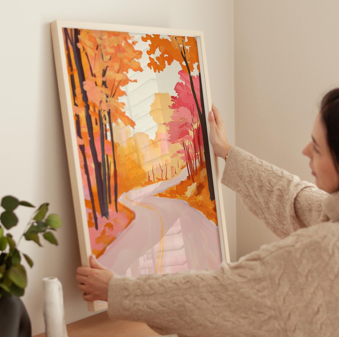 Winding Road Through Autumn Trees Orange Fall Forest Landscape Poster - Image 3