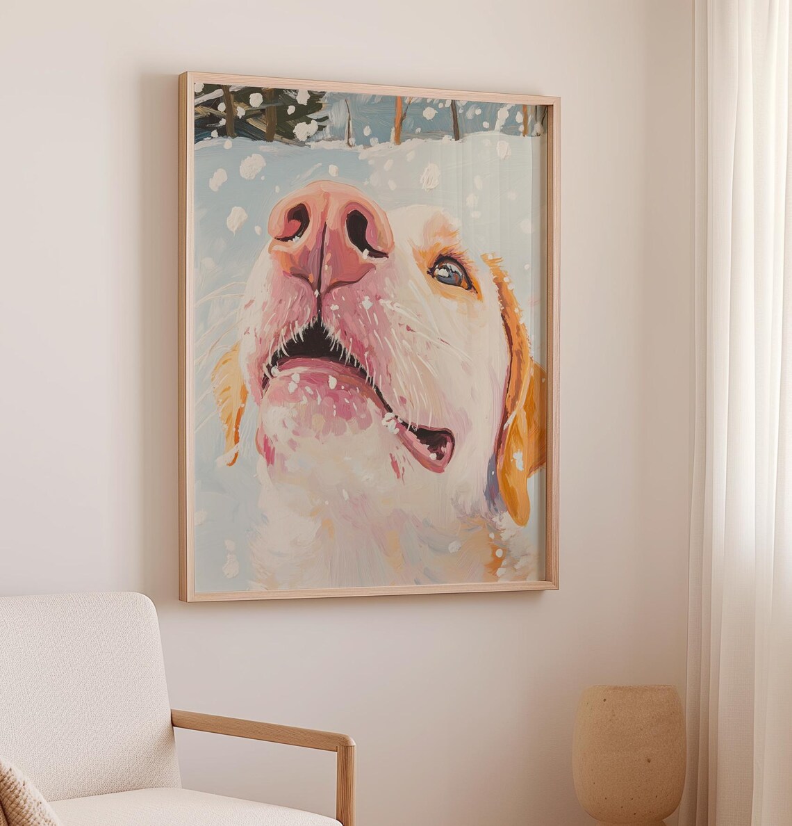 Happy Labrador Puppy Catching Snowflakes Winter Dog Portrait Poster - Image 2