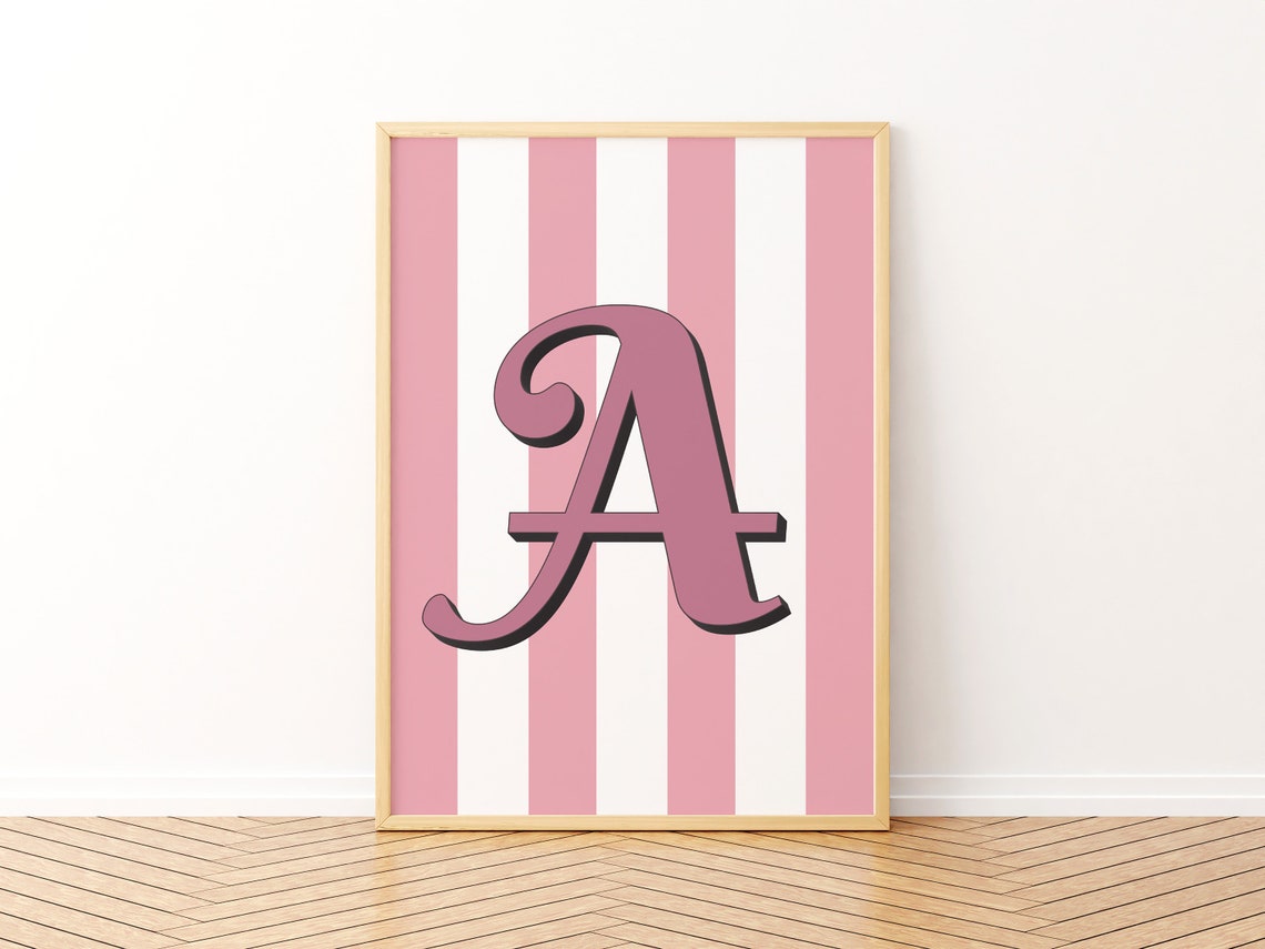 Script Letter A Pink Striped Alphabet Initial Monogram Poster