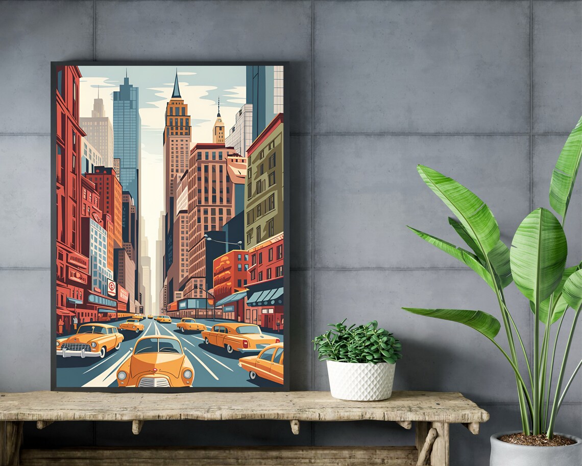 New York City Yellow Taxis Skyscrapers Manhattan Daytime Poster - Image 2