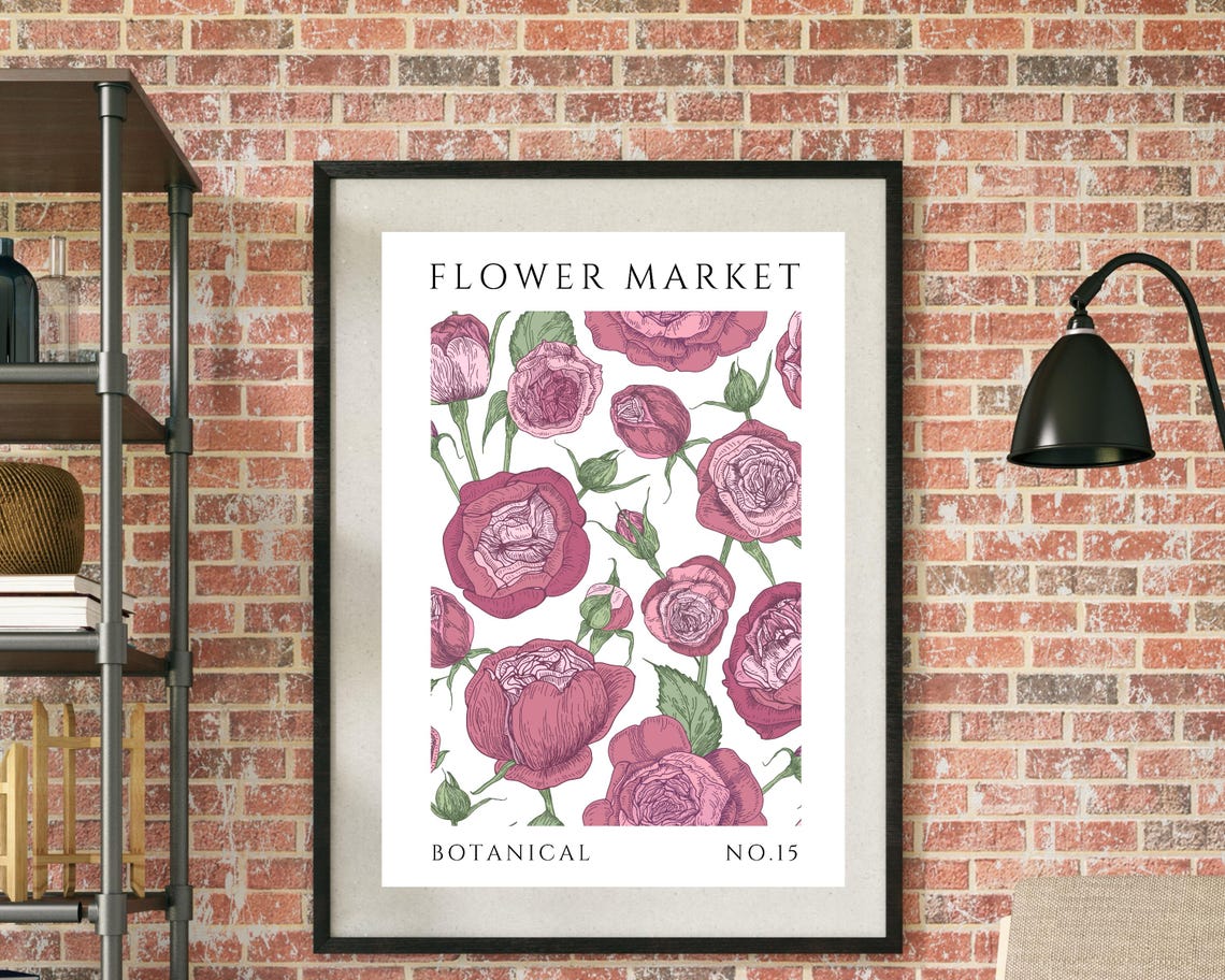 Flower Market Pink Roses Botanical Illustration No 15 Poster - Image 3