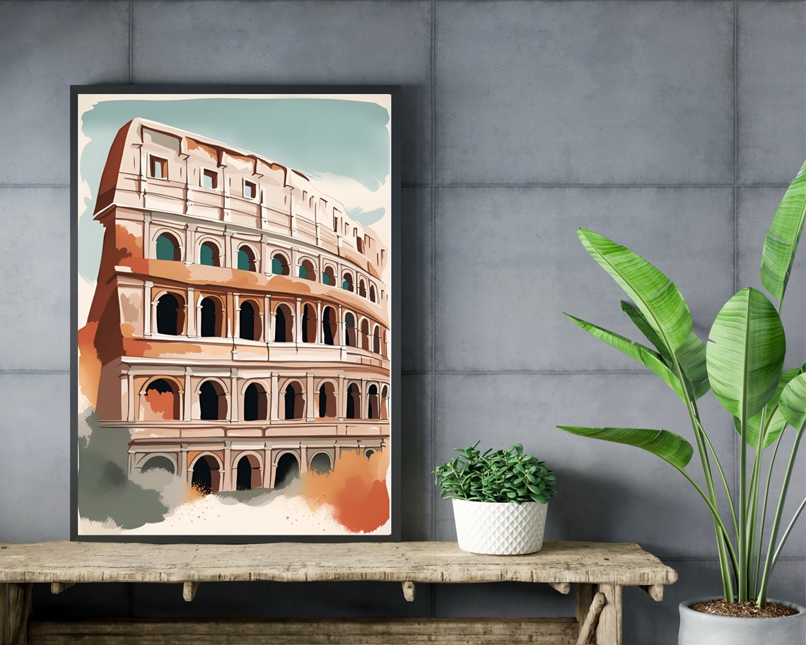 Rome Colosseum Ancient Arches Watercolor Italy Travel Poster - Image 2