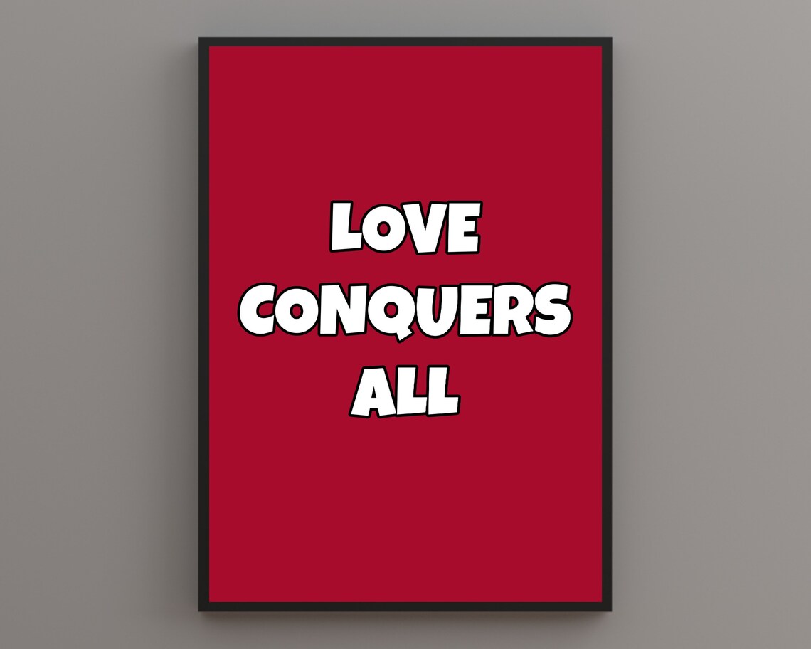 Love Conquers All Quote Print Retro Print Boho Quote Boho Wall Art Typographic Art Gallery Wall Colourful Print