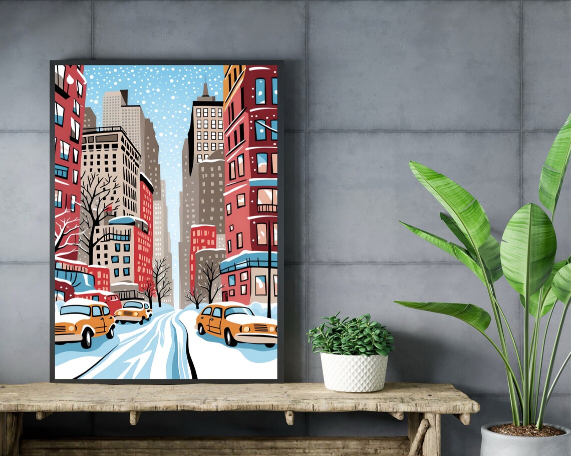 New York City Snowy Street Yellow Taxis Winter Manhattan Poster - Image 2