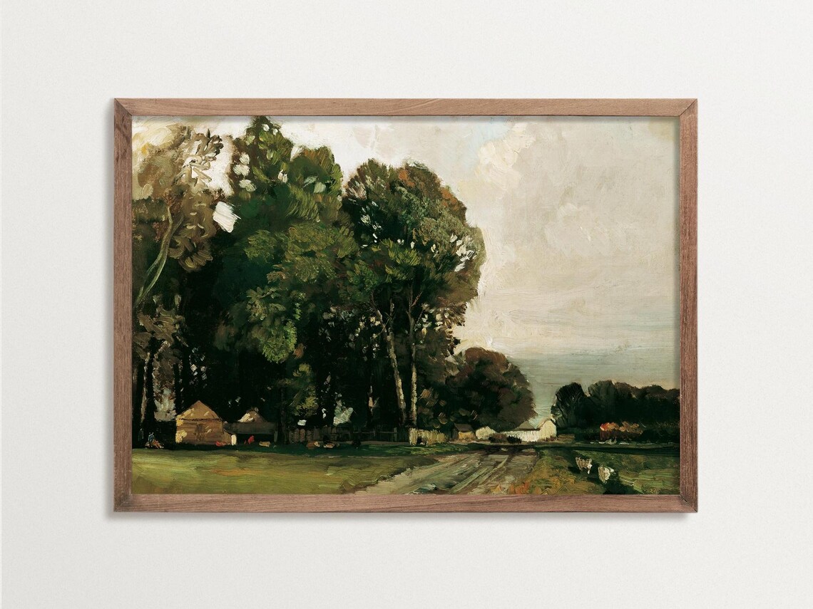 Country Painting Print, Cottagecore Vintage Landscape
