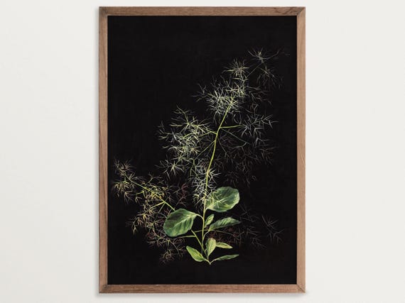 Dark Botanical Hair Grass Print, Moody Decor