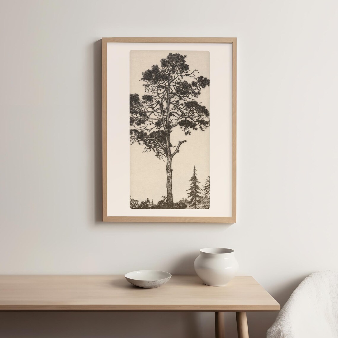 Pine Tree Etching, Vintage Cottagecore Decor - Image 2