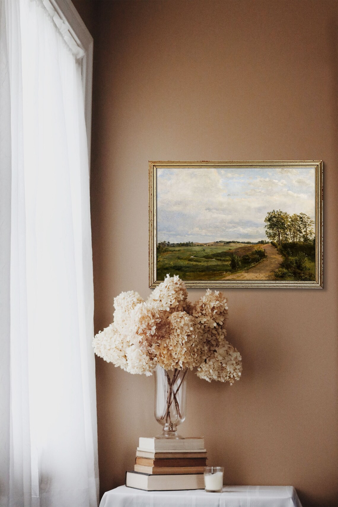 Antique Landscape Painting, French Country Cottage Decor - Image 2