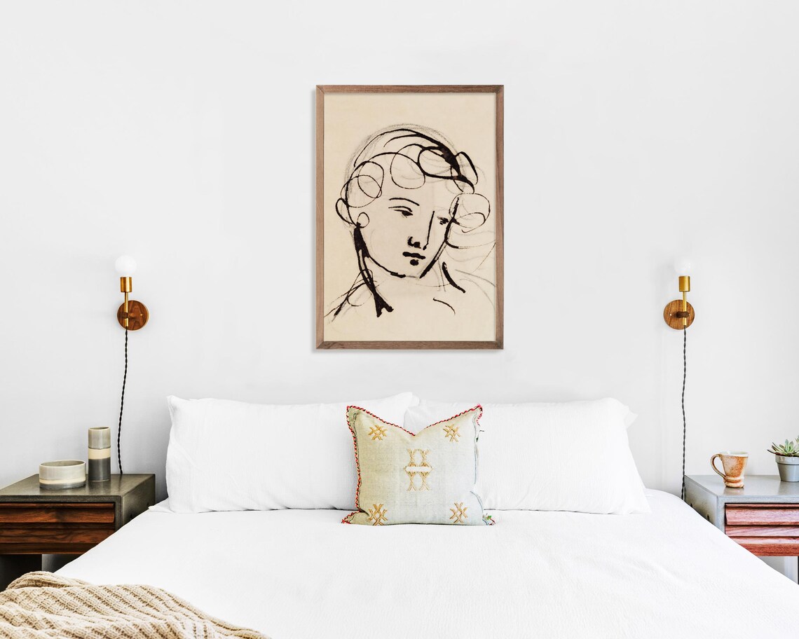 Vintage Portrait Sketch, Light Academia Antique - Image 2