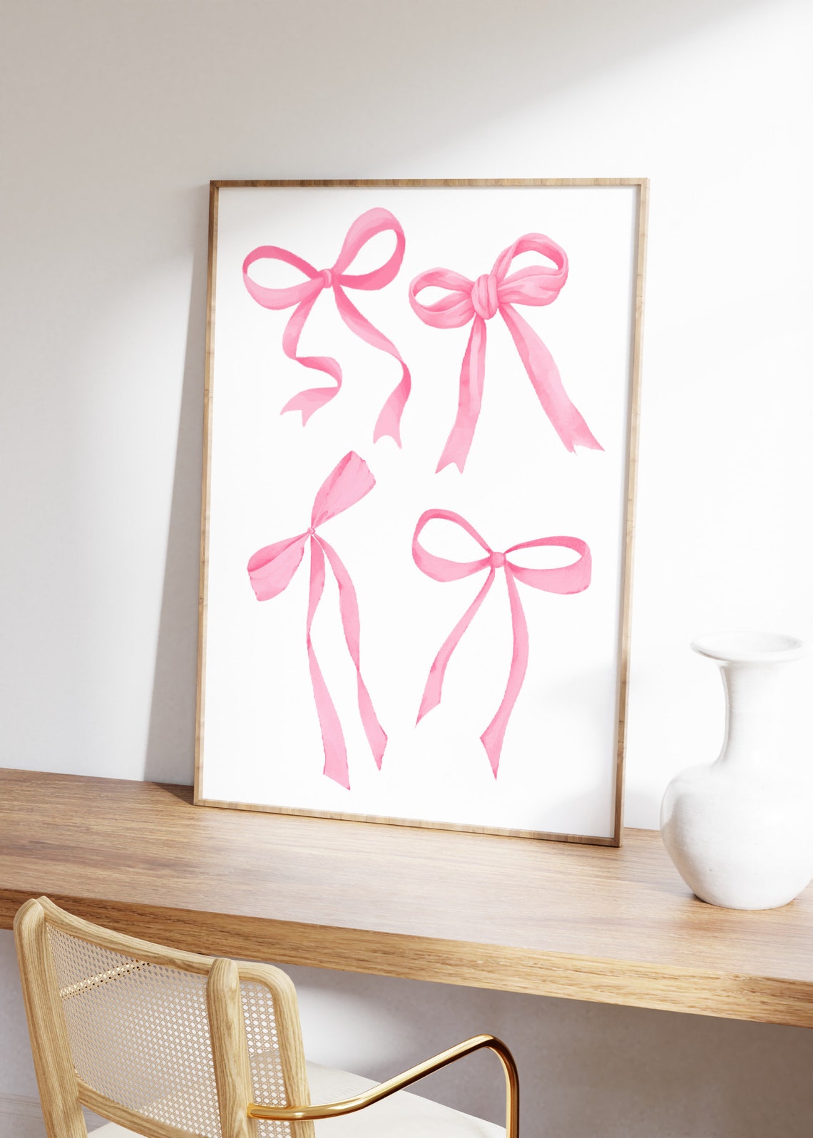 Pink Watercolor Ribbon Bows Quartet Coquette Nursery Room Poster - Image 2