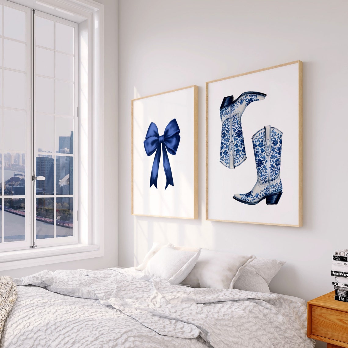 Blue Cowgirl Boots Print Blue Coastal Cowgirl Boot Orint Granddaughter Print Preppy Chinoiserie Nursery Art Dorm Room Poster - Image 2