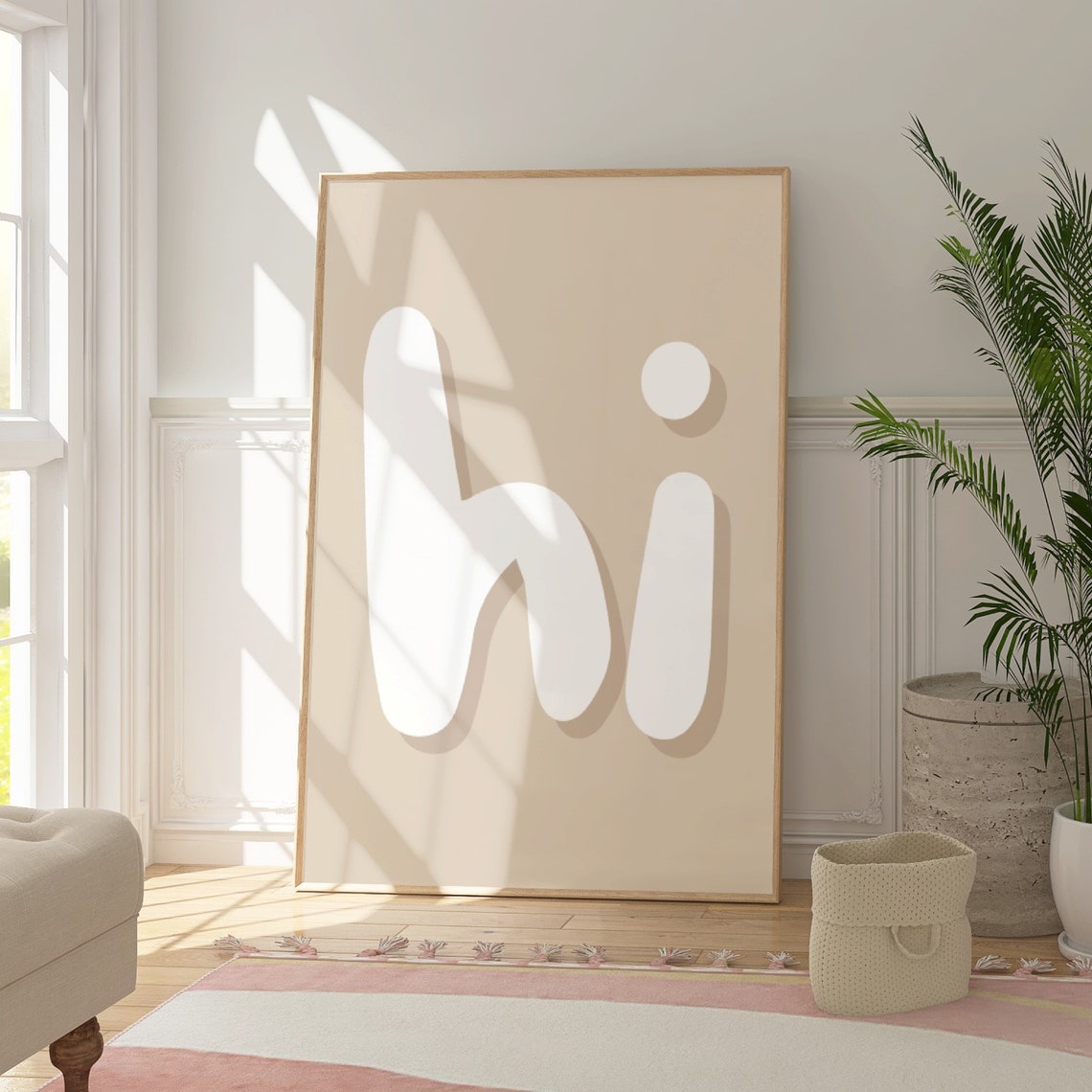 Hi Minimalist Beige Typography Greeting Entryway Wall Poster - Image 3