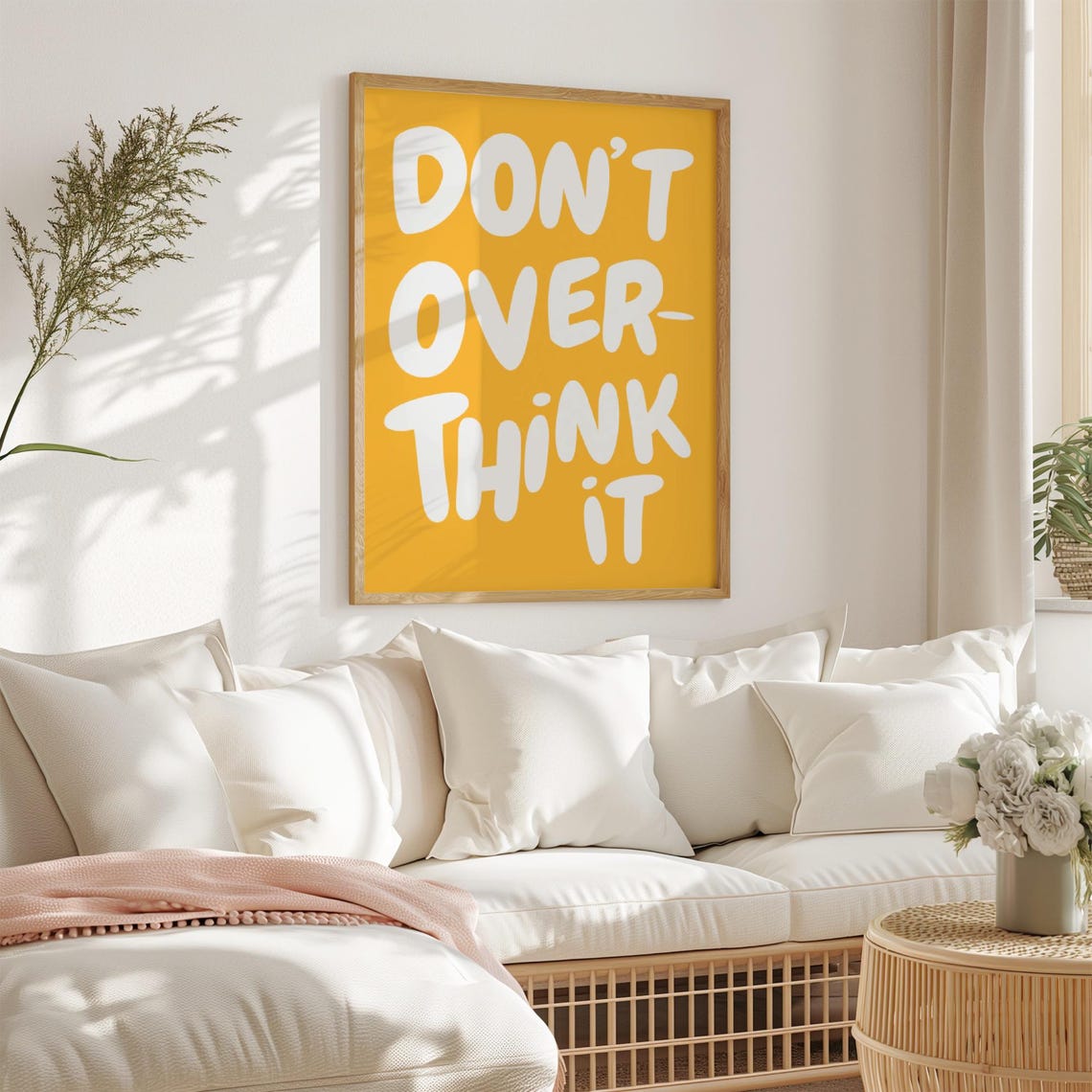 Dont Overthink It Quote Print Yellow Preppy Dorm Room Art Maximalist Inspirational Wall Art Motivational Typography Print - Image 2