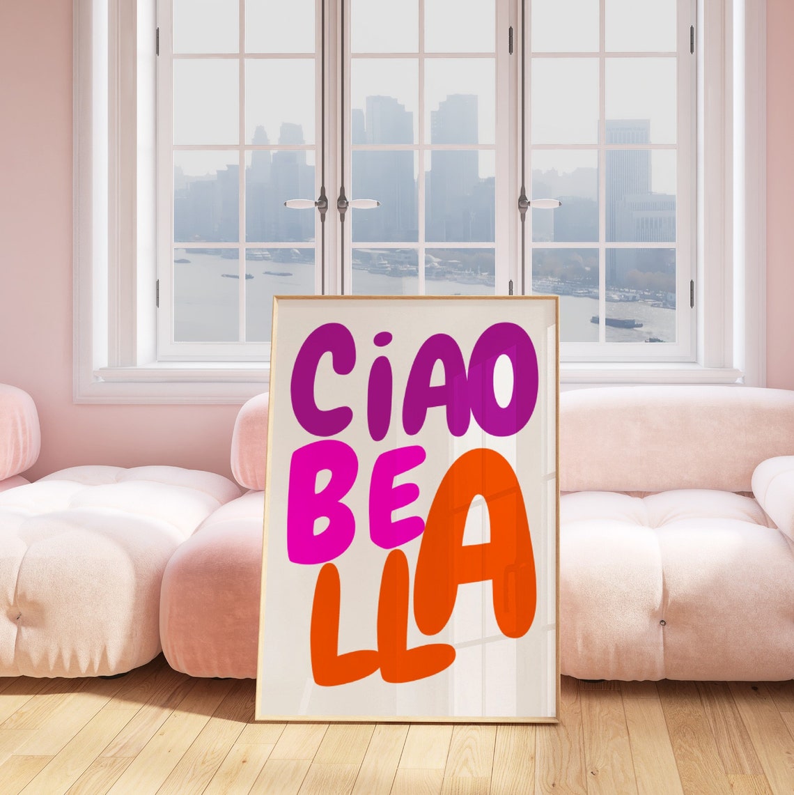 Ciao Bella Colorful Bubble Letter Italian Saying Dorm Poster