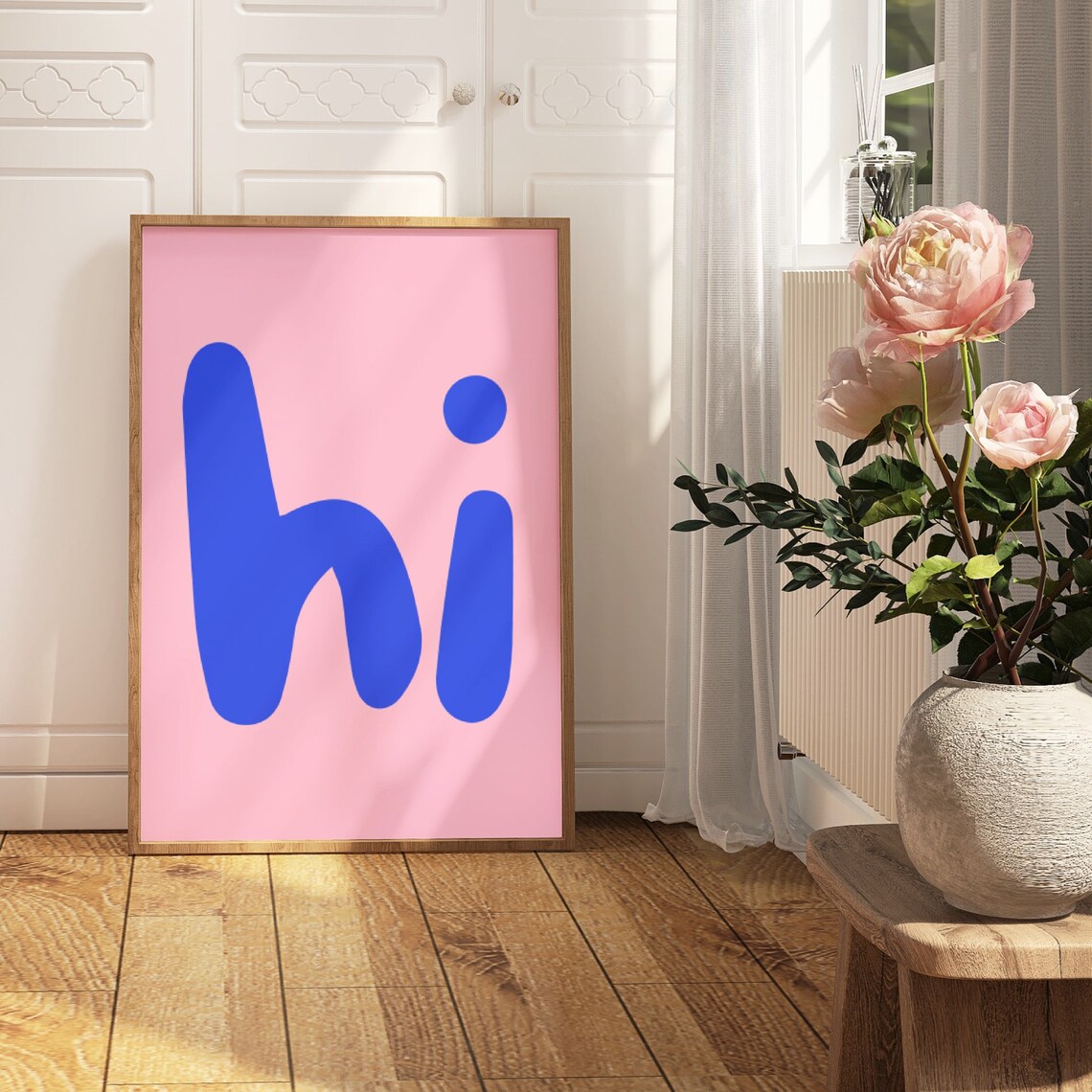 Hi Typography Print, Blue Pink Minimalist Poster - Image 2