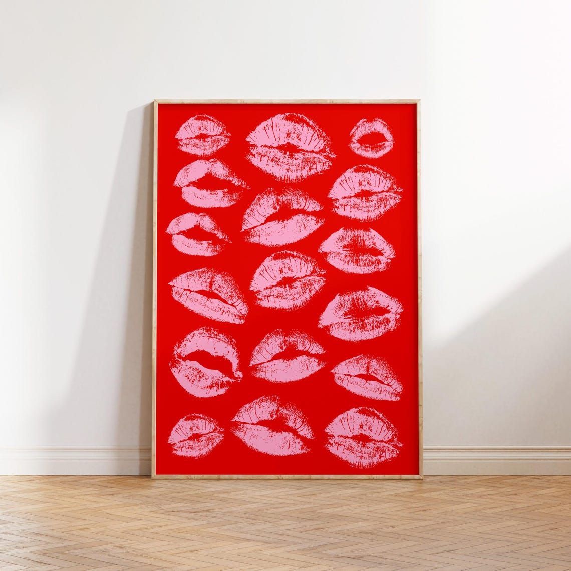 Red Lips Kiss Marks Bold Pink Girly Dorm Room Statement Poster - Image 5