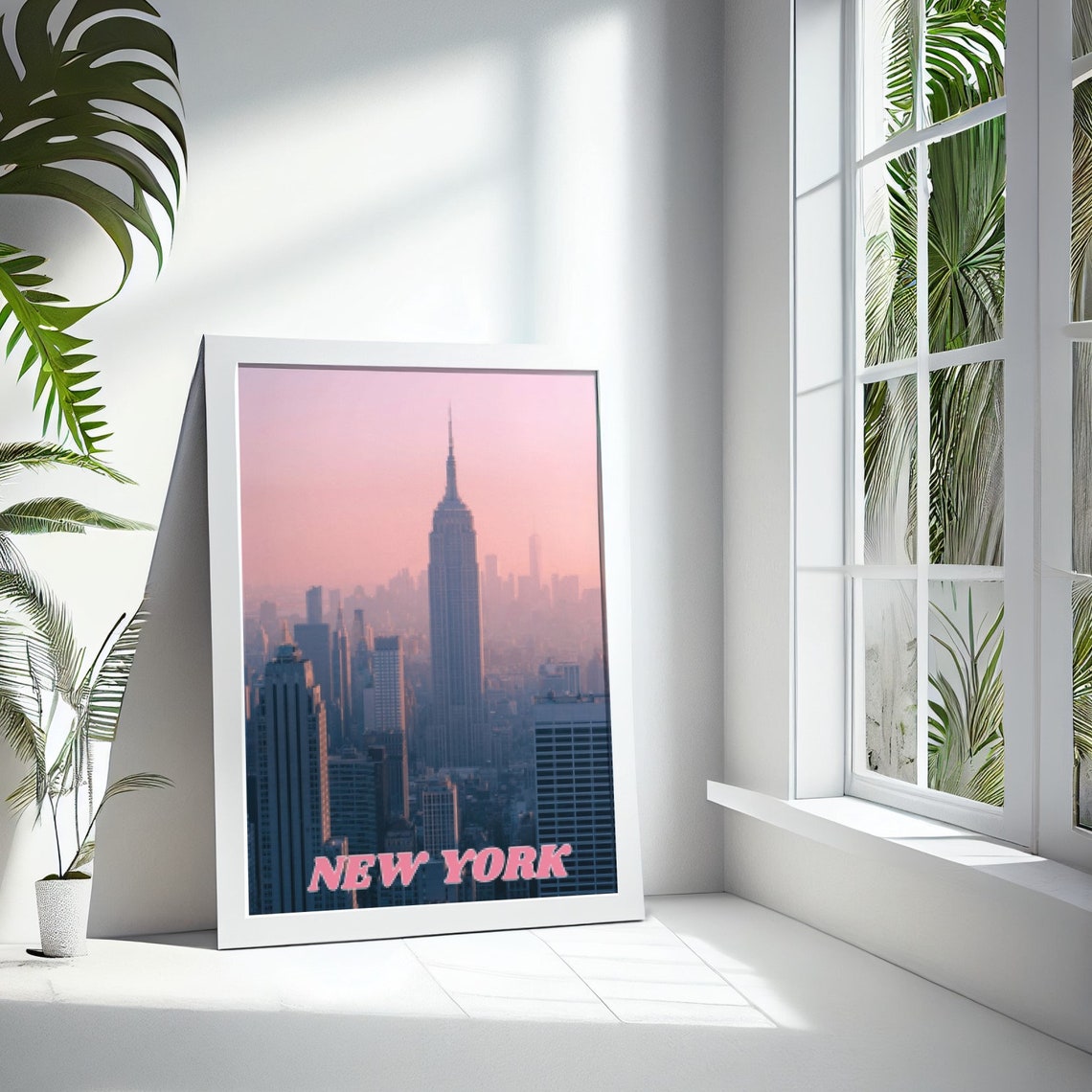New York Empire State Building Pink Sunset Skyline Photo Poster - Image 4