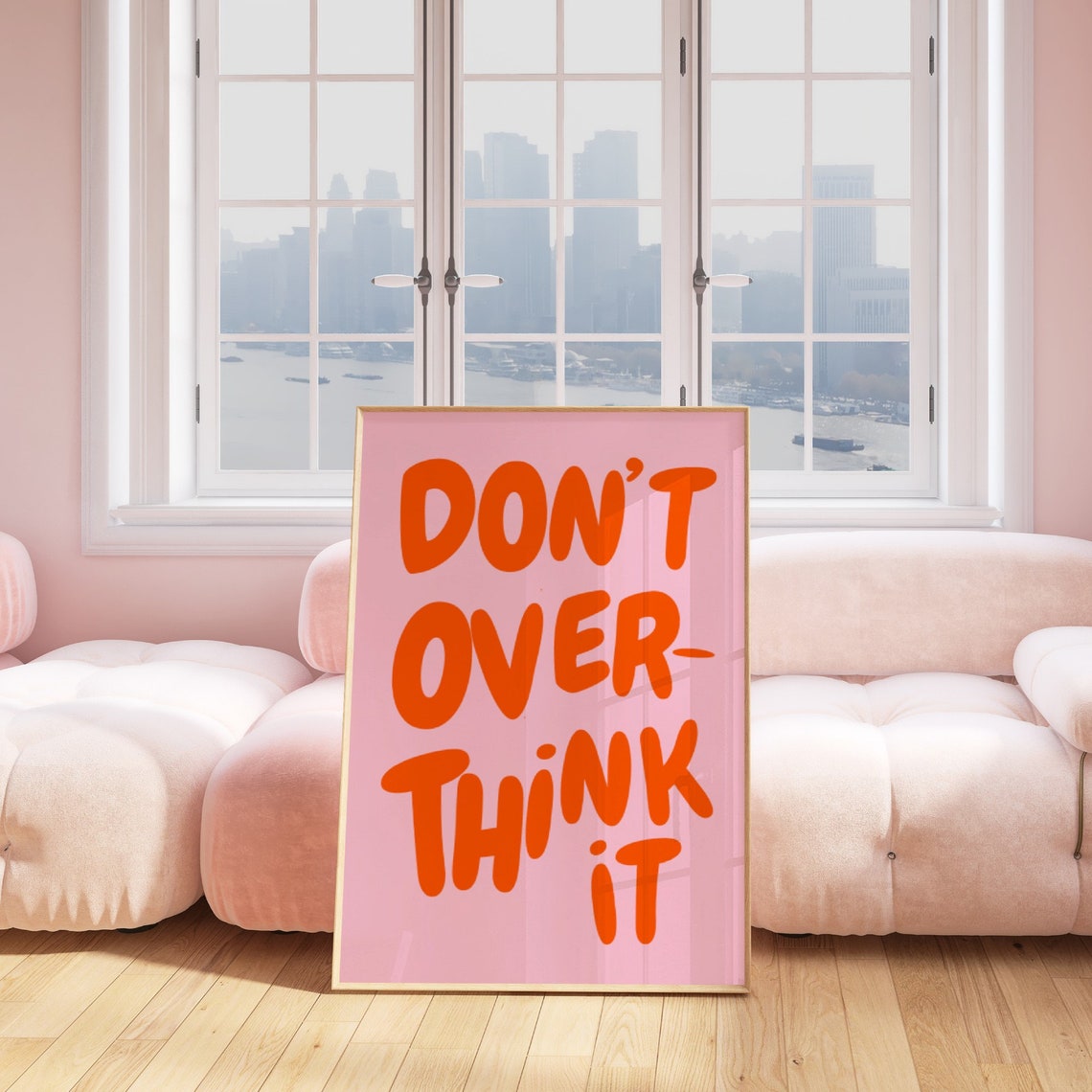Dont Overthink It Quote Print Girly Pink Preppy Dorm Room Art Maximalist Inspirational Wall Art Motivational Typography Print - Image 2
