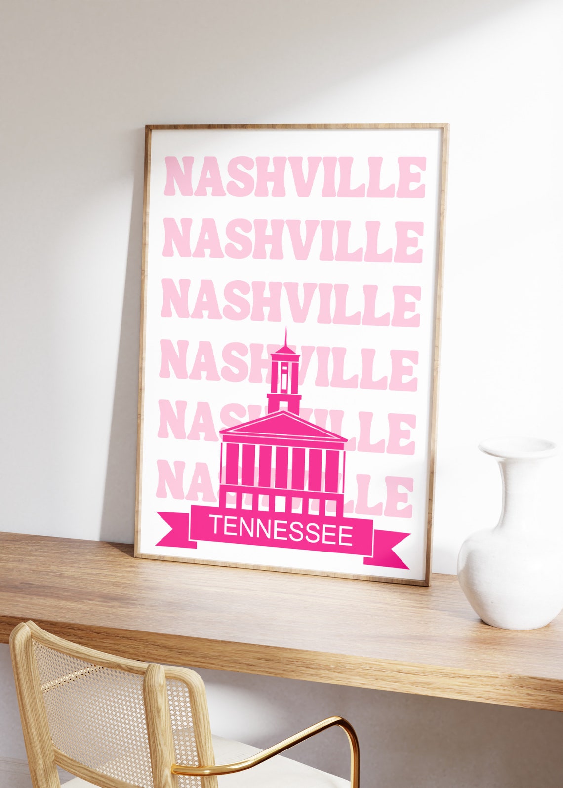 Nashville Tennessee Capitol Retro Pink Typography Travel Poster - Image 3
