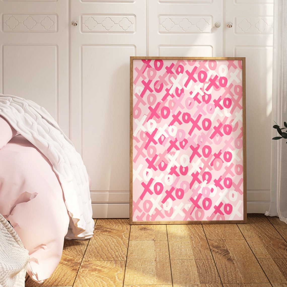 XOXO Pink Pattern Poster Preppy Typography Retro Love Girly Decor