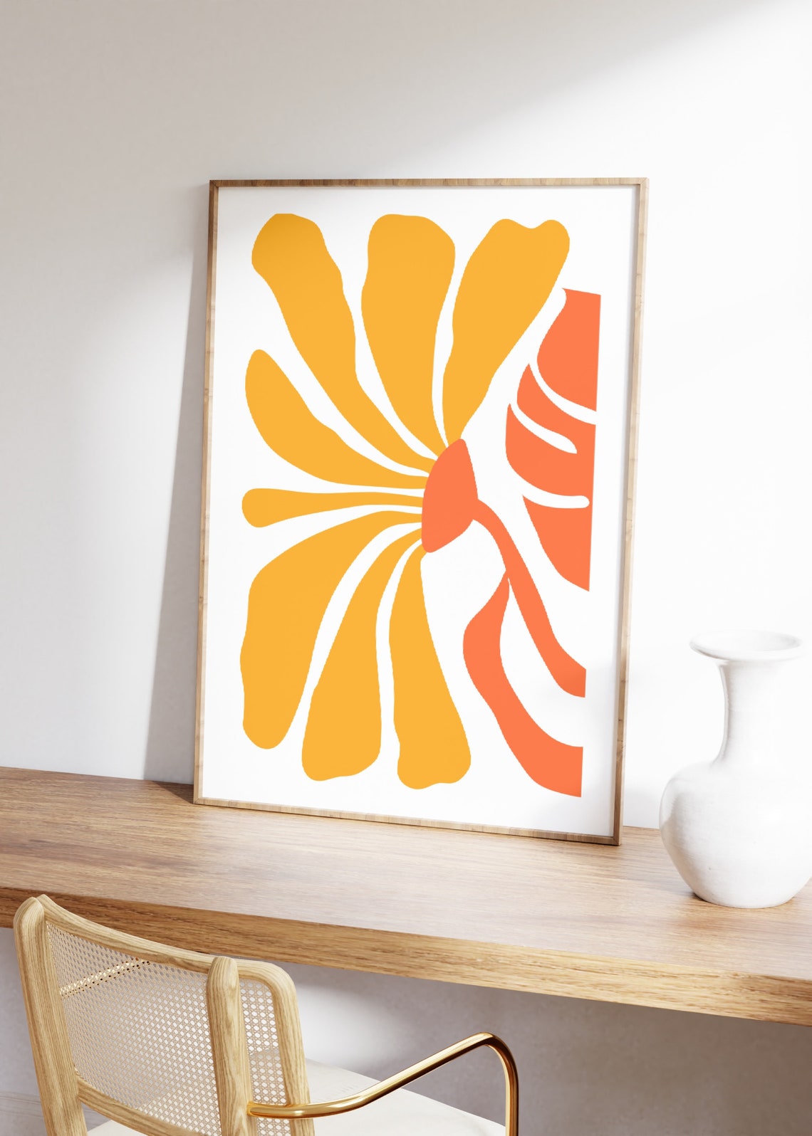 Abstract Retro Flower Yellow Orange Danish Pastel Wall Art Boho Decor - Image 2