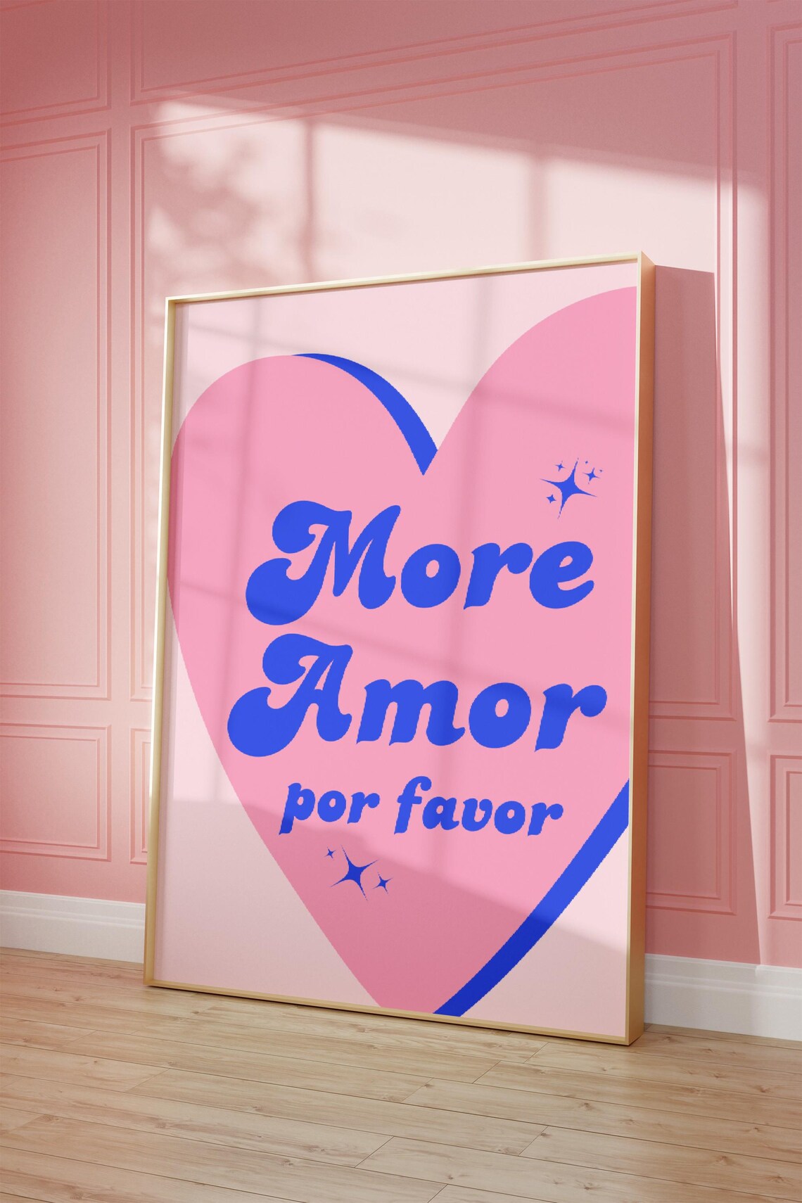 Sweet More Amor Por Favor Pink Heart Retro Blue Typography Poster - Image 4