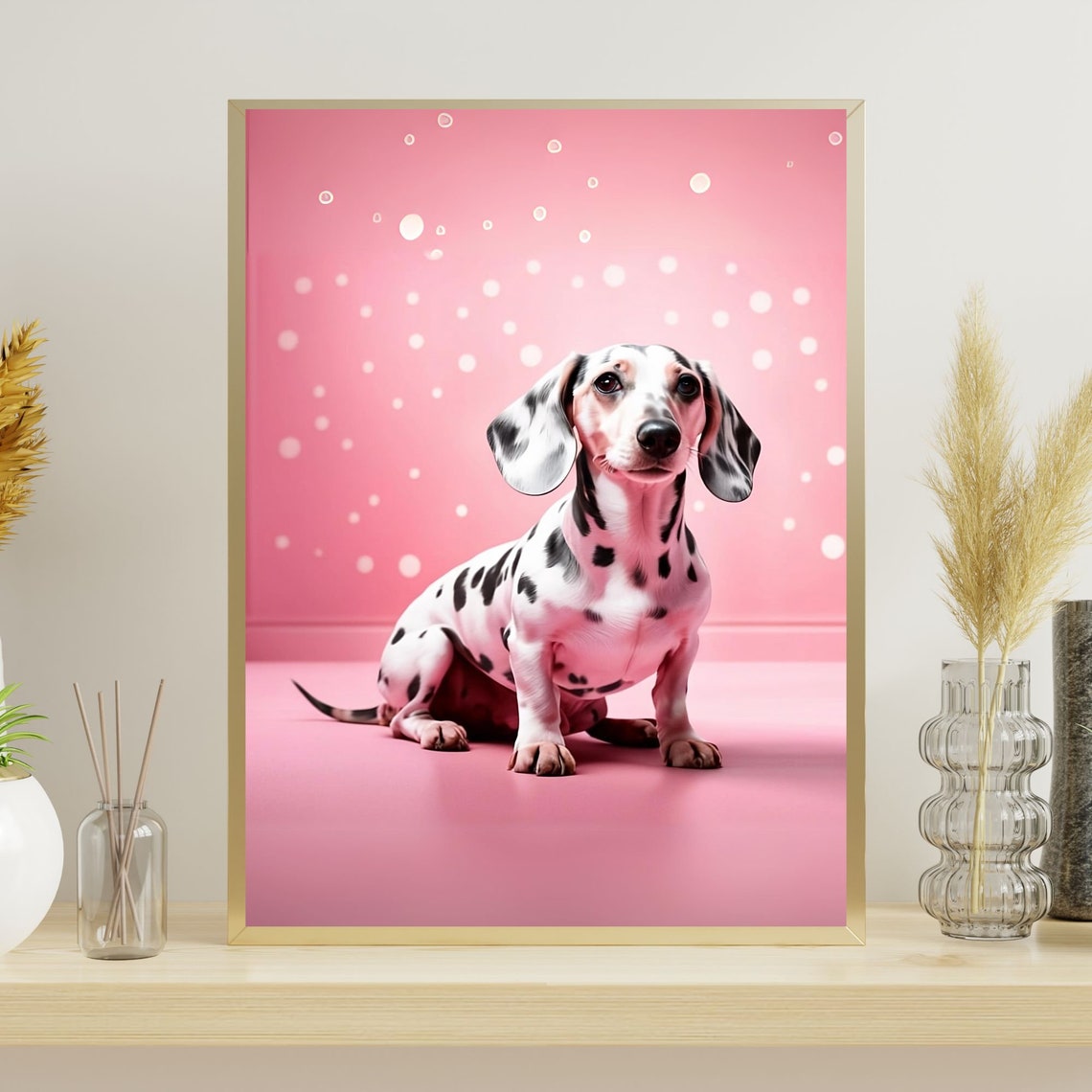Pink Dachshund Print Kids Room Poster Preppy Wall Art Dachshund Dog Nursery Room Decor Dog Print Kids Room Weiner Dog Print