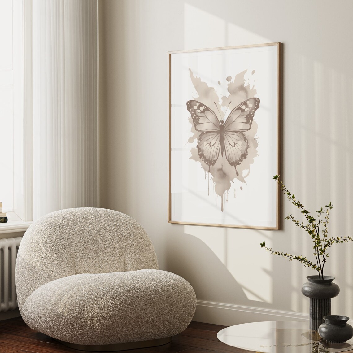 Beige Watercolor Butterfly Neutral Aesthetic Nursery Poster Trendy Room Decor - Image 3