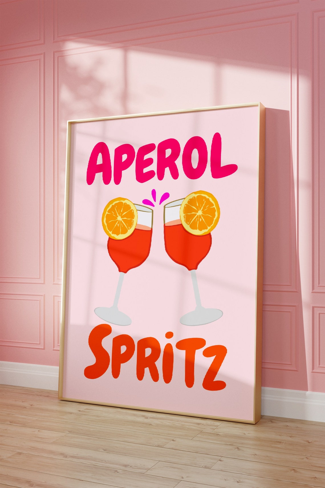 Aperol Spritz Cocktail Pink Orange Retro Kitchen Bar Cart Poster - Image 2