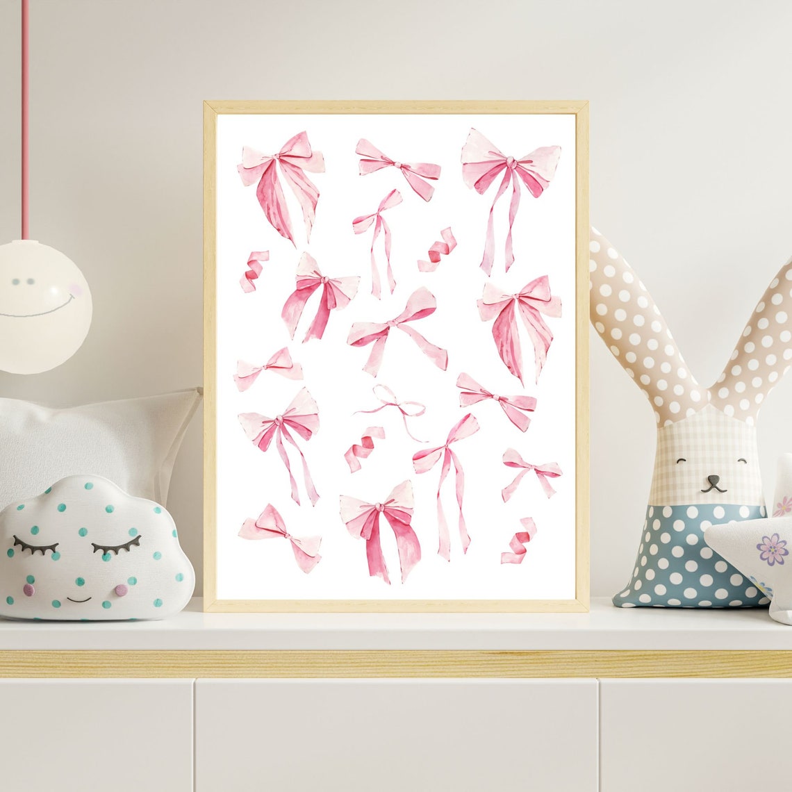 Pink Watercolor Bows Pattern Coquette Girly Nursery Art Poster - Image 2