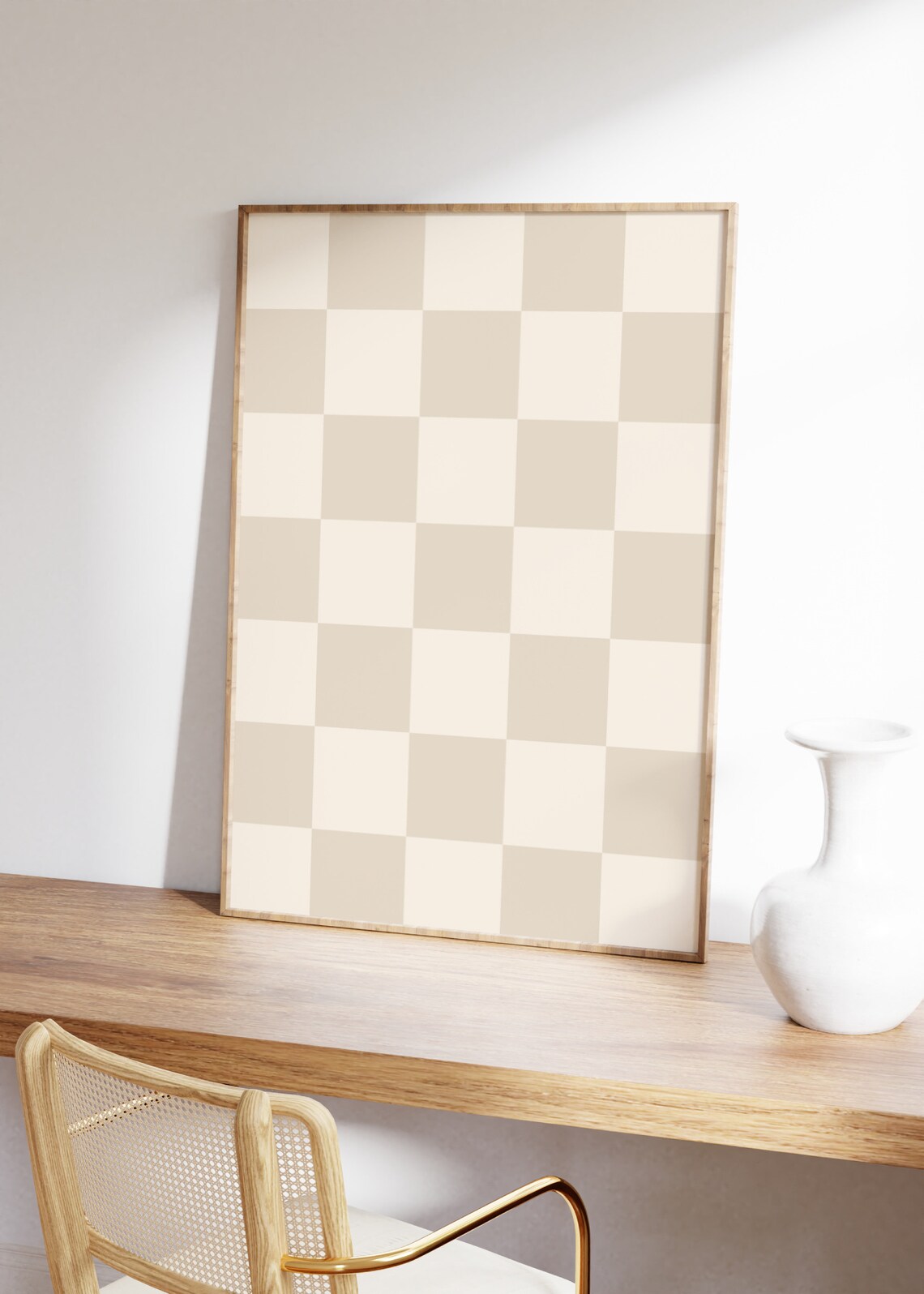 Checkered Wall Art Beige Checkerboard Poster Print - Image 2
