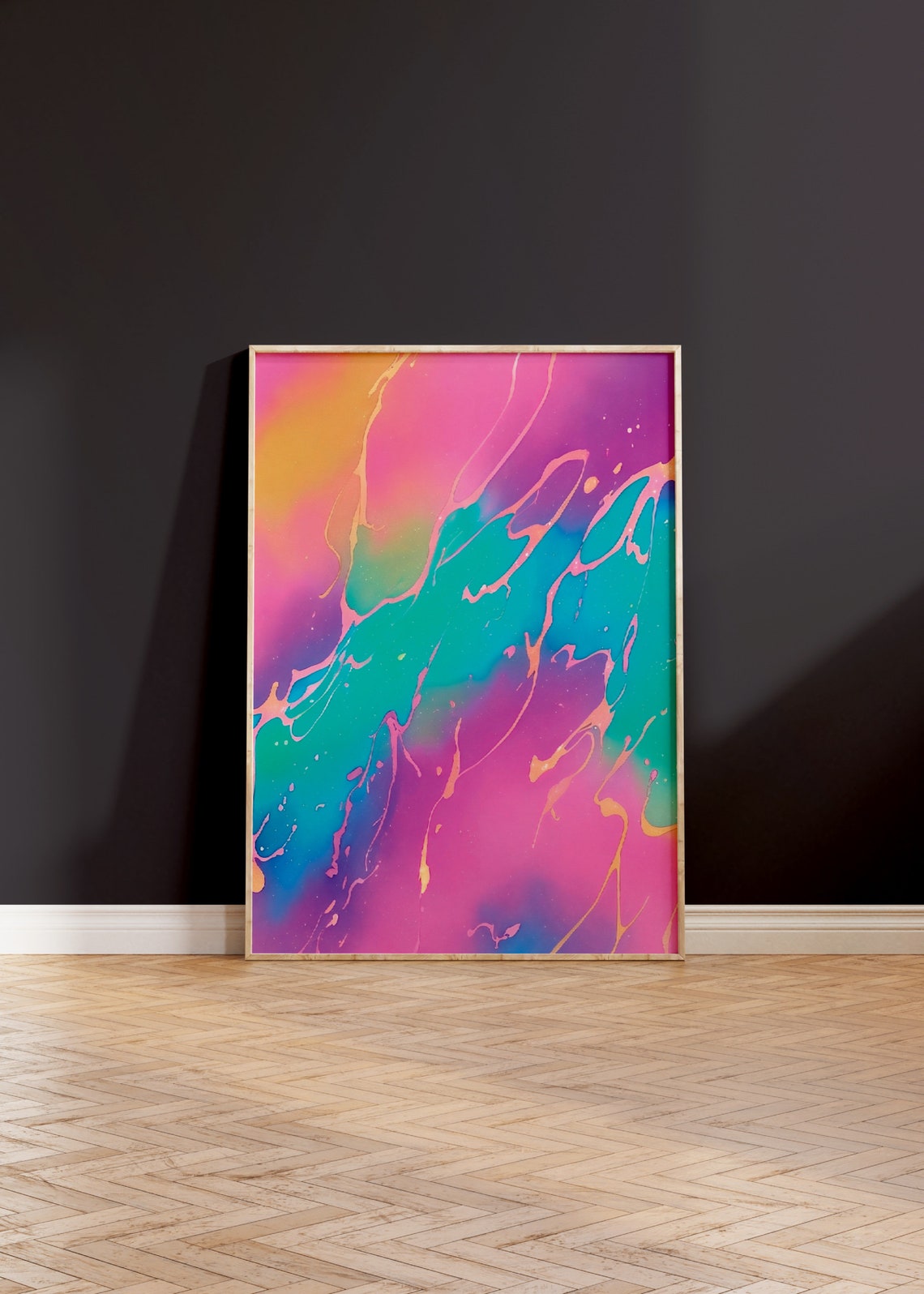 Colorful Marble Swirl Hot Pink Teal Abstract Maximalist Art Poster - Image 3