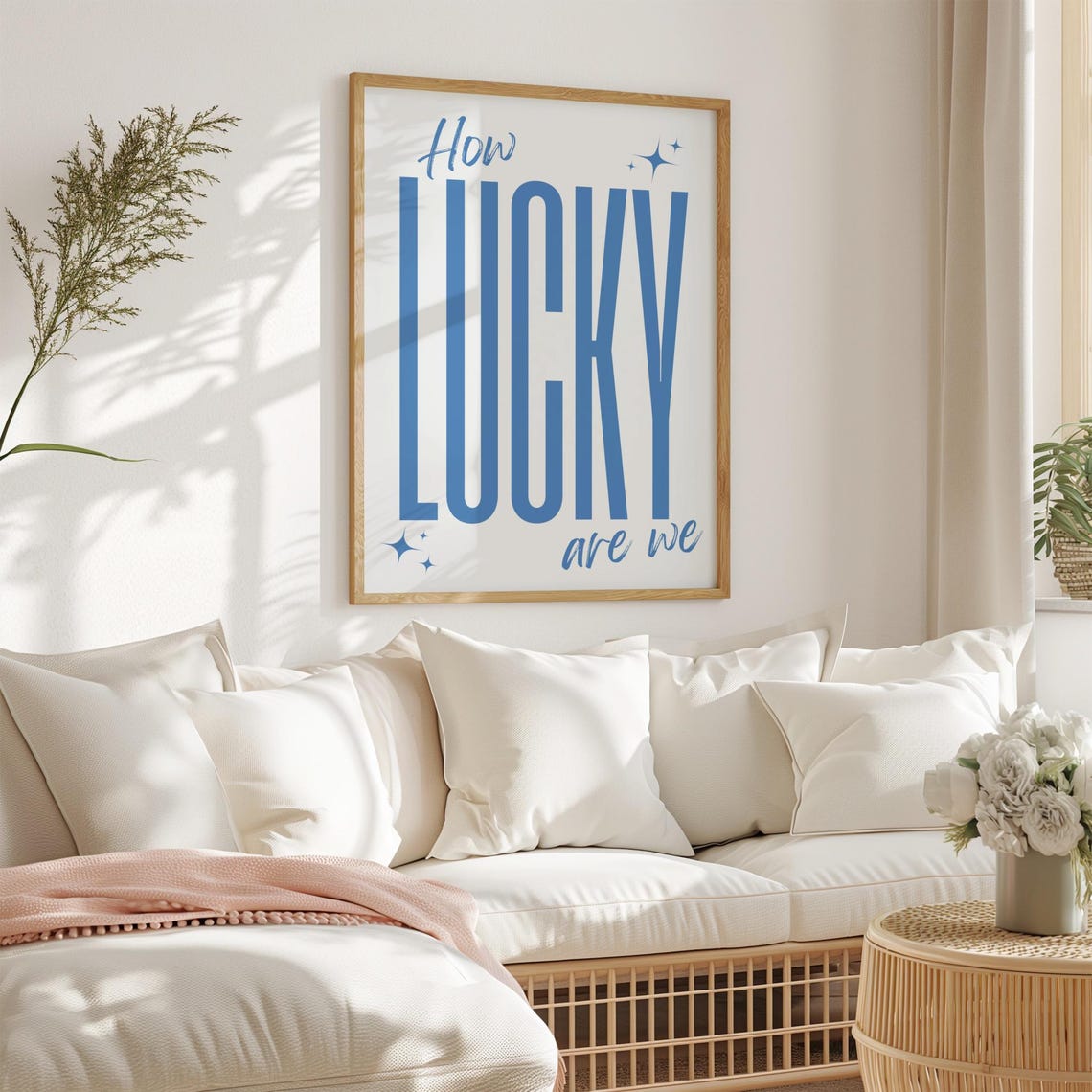 Trendy How Lucky Are We Blue White Retro Typography Quote Poster - Image 4