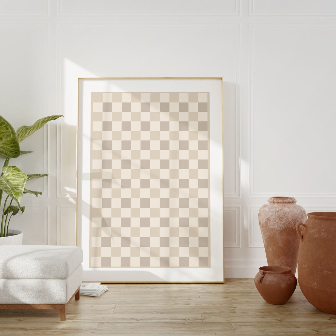 Checkered Wall Art Beige Retro Checkerboard Art Print - Image 4
