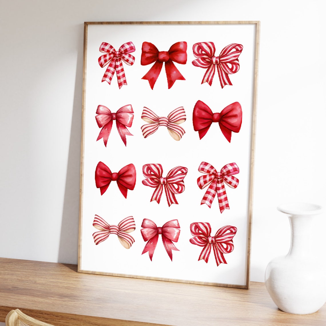 Red Pink Bow Collection Watercolor Coquette Girly Ribbon Poster - Image 2