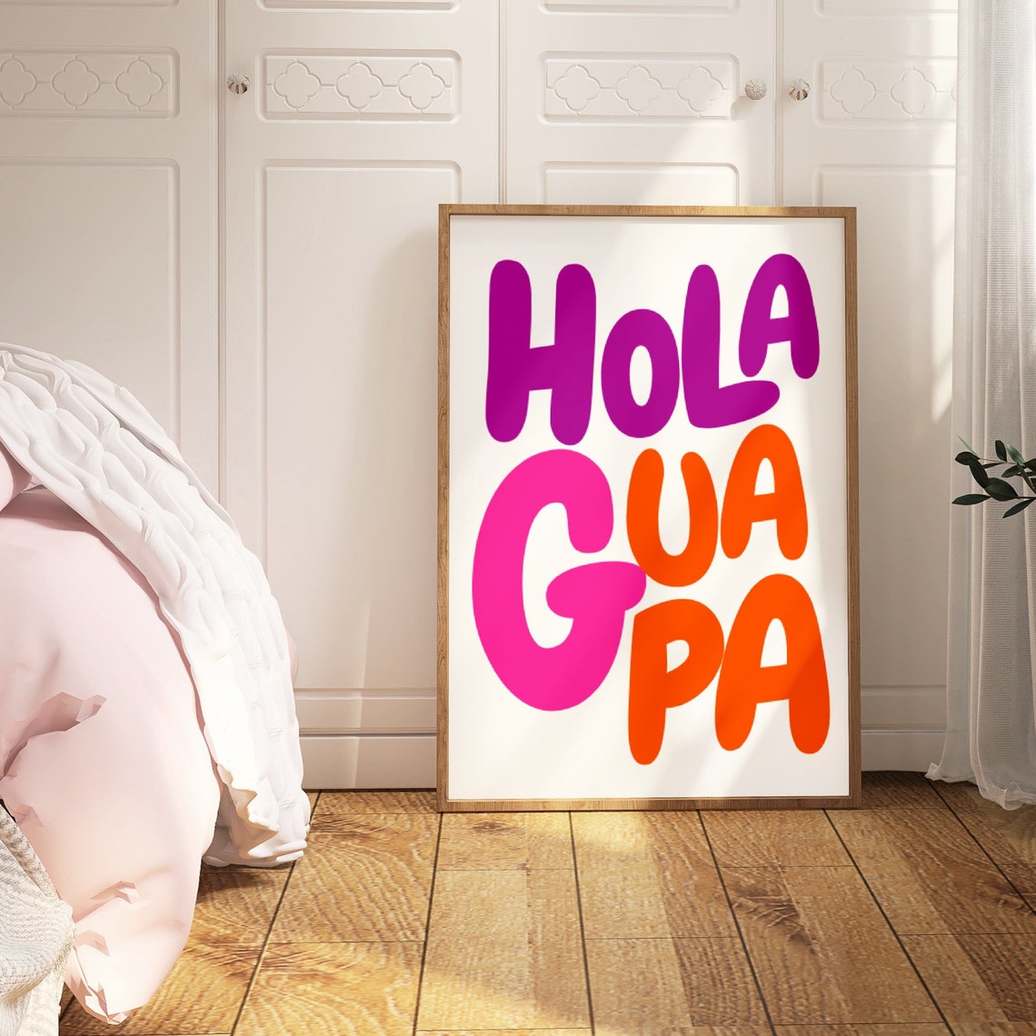 Hola Guapa Retro Bubble Letter Pink Orange Spanish Quote Poster - Image 2