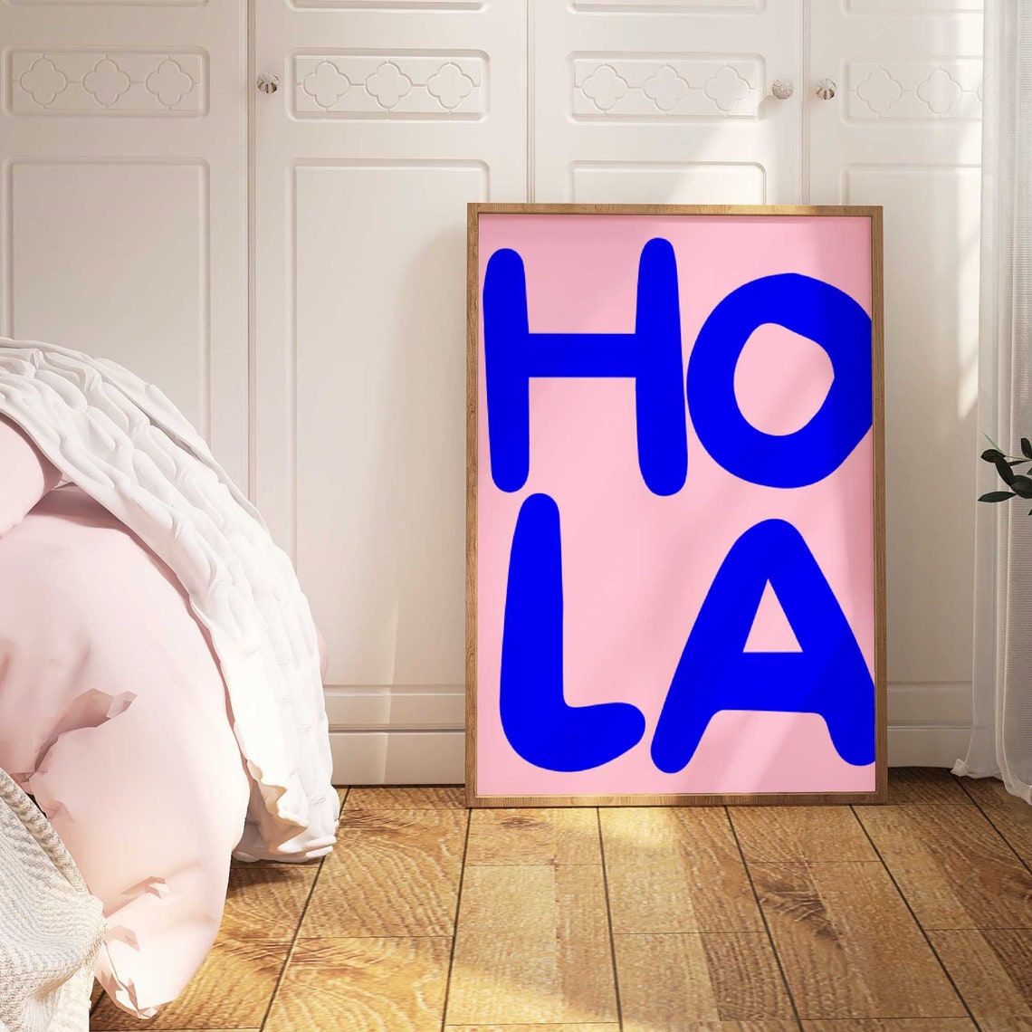 Hola Cobalt Blue Bubble Letter Spanish Greeting Typography Wall Art - Image 3
